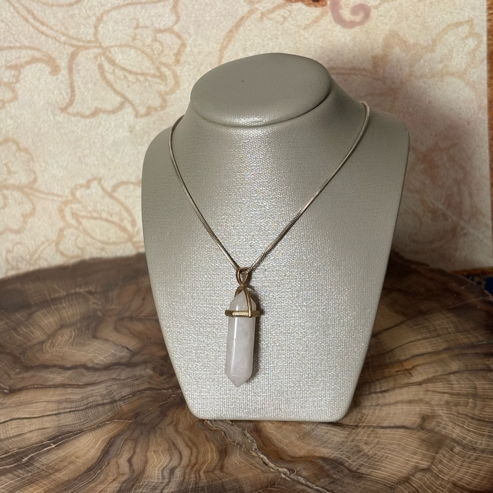 Rose Quartz Crystal Hexagonal Point Pendant Necklace